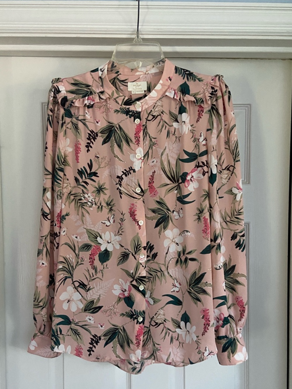 kate spade Pink Floral Ruffle-Trim Button Front Blouse